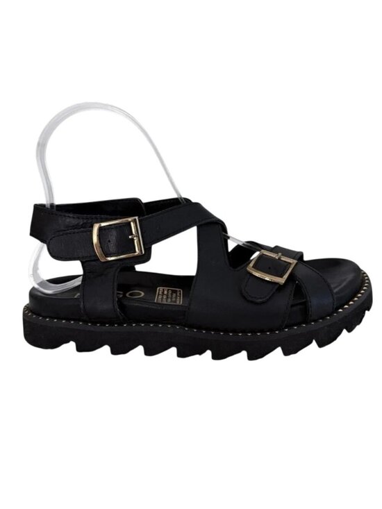 Mago Shoes - MAGO Black Leather Chunky Lug Sole Sandals Buckle Strap size eu 37